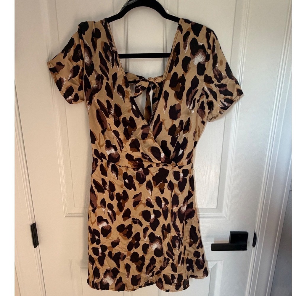 Parisian Tall Leopard Print Tie Back Wrap Mini Dress Brown Tan Size 10 US NEW